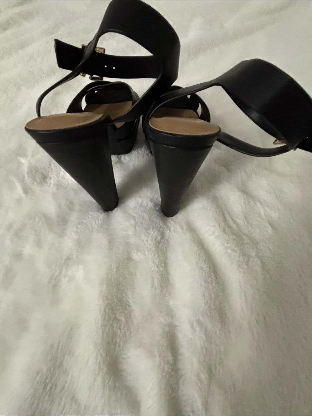 My Delicious Women's Black Patent Platform Open Toe Ankle Strap Heel Size 8